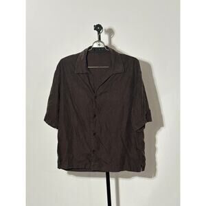 Zara man distressed viscose washed effect brown button down medium